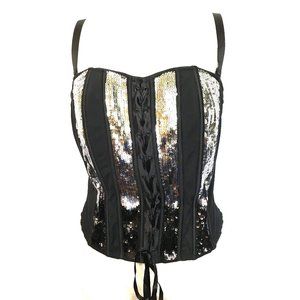 Corset Top Cacique Blk Silver Bustier Corset 14/16